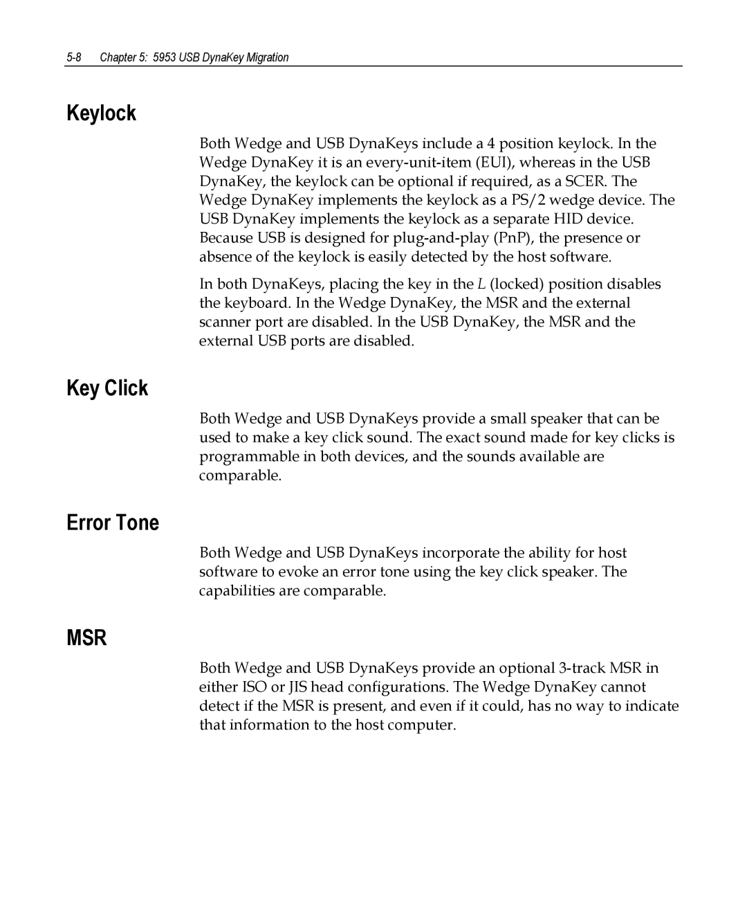 NCR 5953 manual Keylock, Key Click, Error Tone 