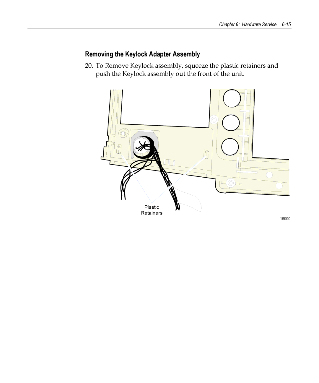 NCR 5953 manual Removing the Keylock Adapter Assembly 