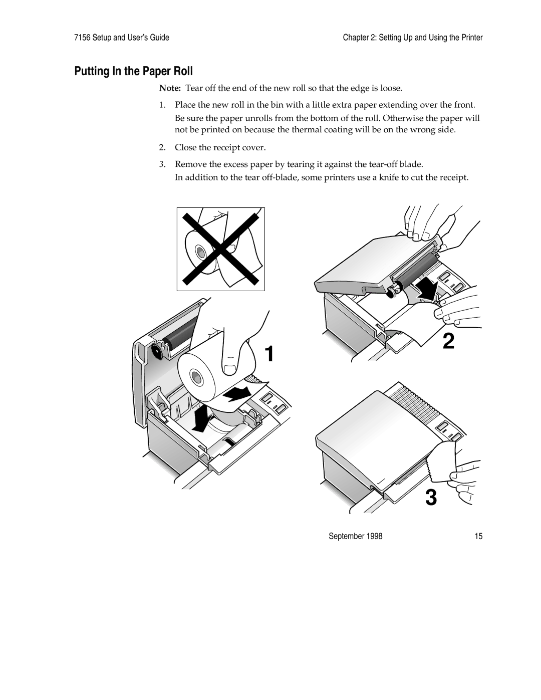 NCR 7156 manual Putting In the Paper Roll 