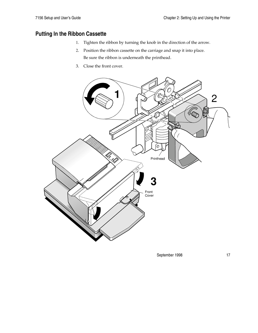 NCR 7156 manual Putting In the Ribbon Cassette 