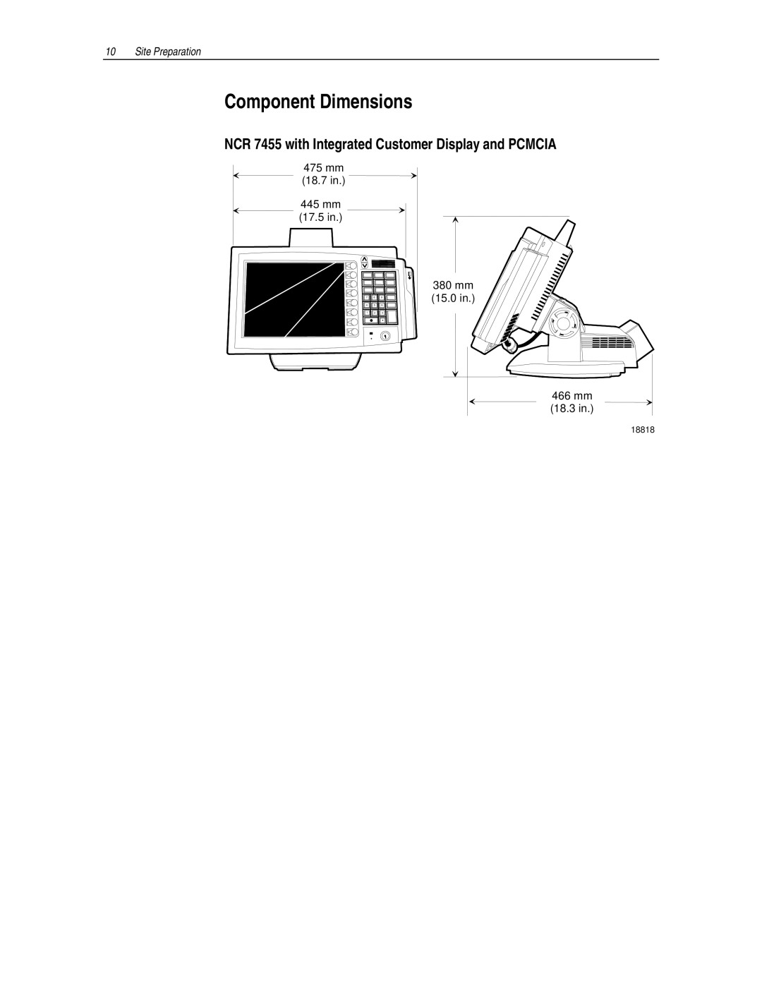 NCR manual Component Dimensions, NCR 7455 with Integrated Customer Display and Pcmcia 