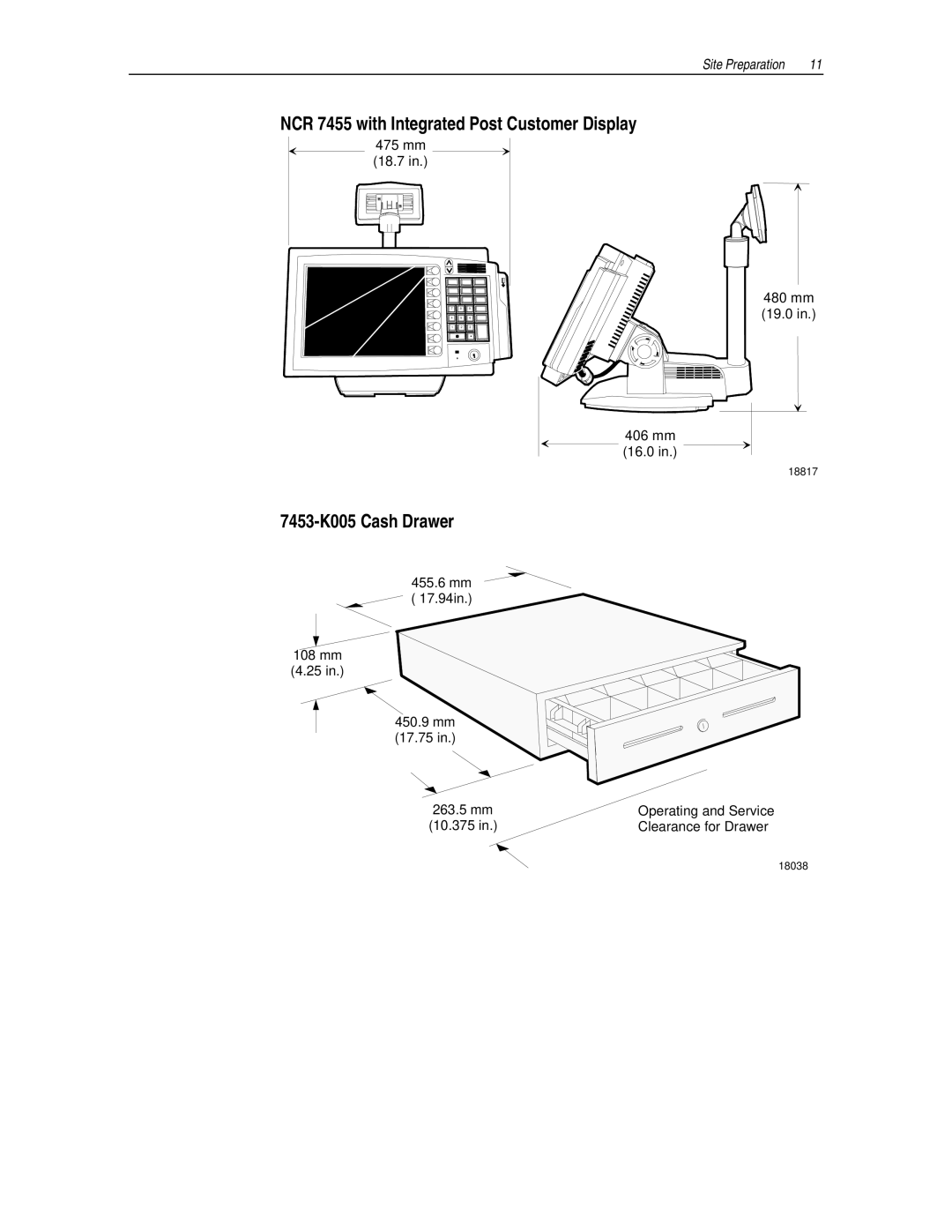 NCR manual NCR 7455 with Integrated Post Customer Display, 7453-K005 Cash Drawer 