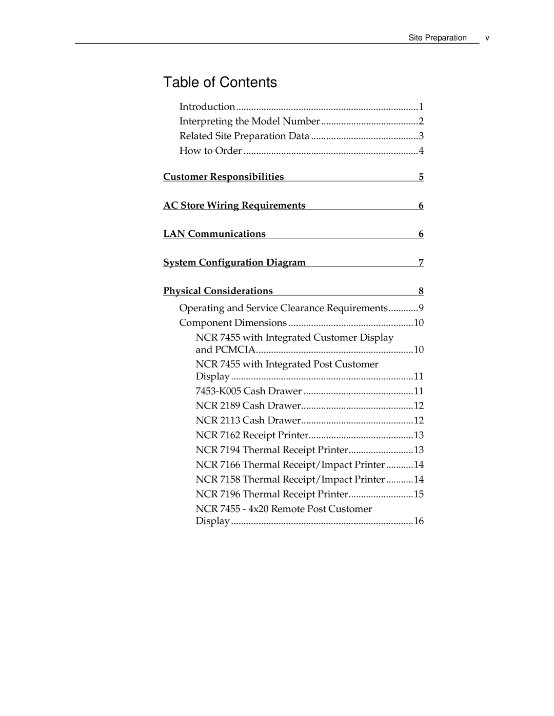 NCR 7455 manual Table of Contents 