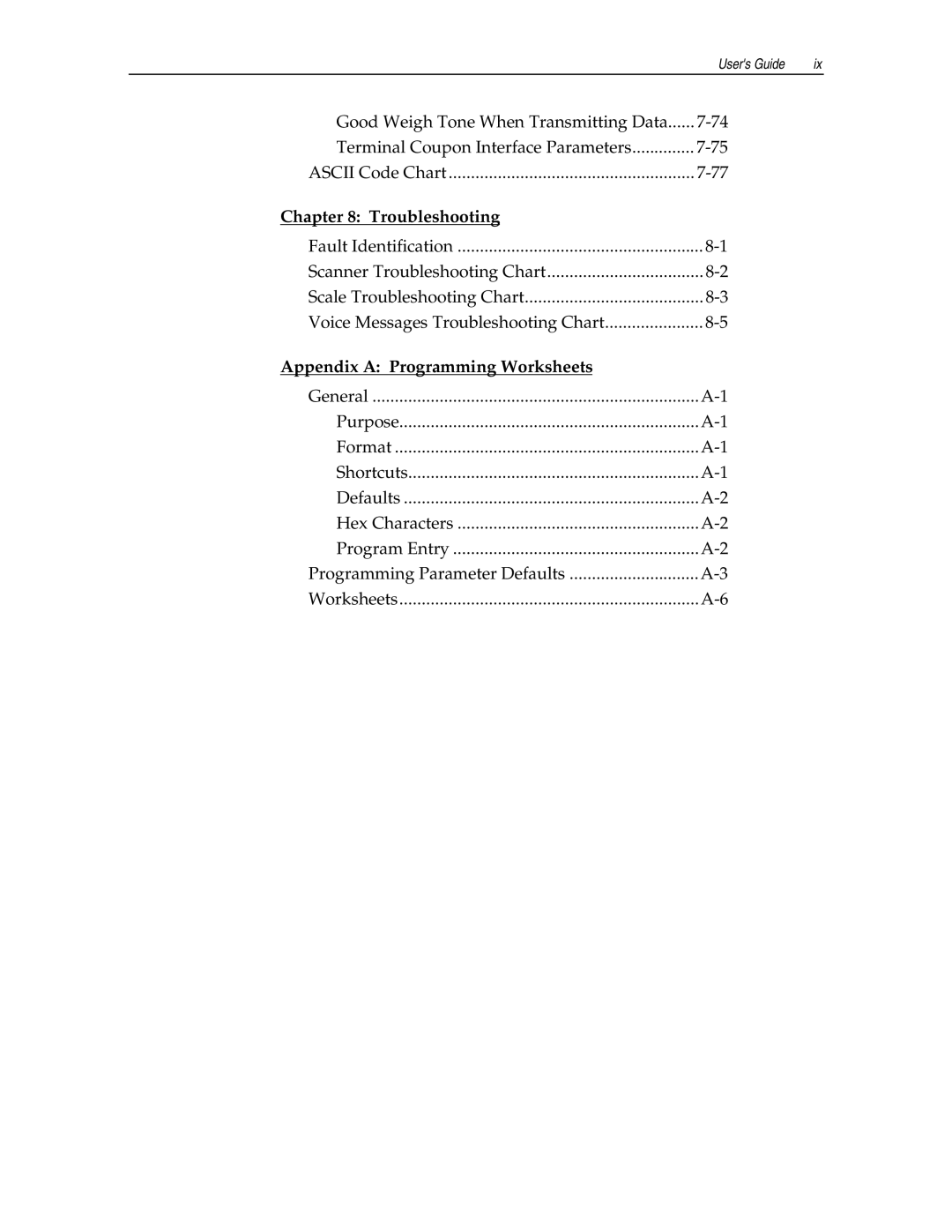 NCR 7870 manual Troubleshooting, Appendix a Programming Worksheets 