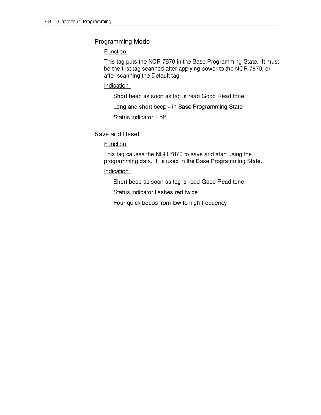 NCR 7870 manual Programming Mode, Save and Reset 