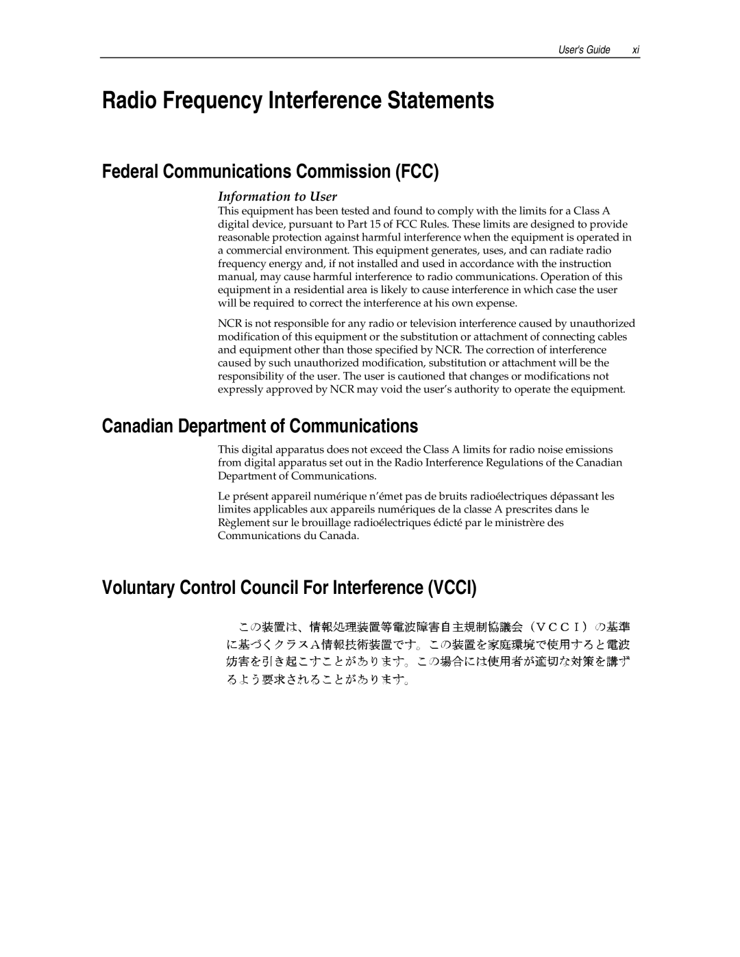 NCR 7870 manual Radio Frequency Interference Statements, Federal Communications Commission FCC 