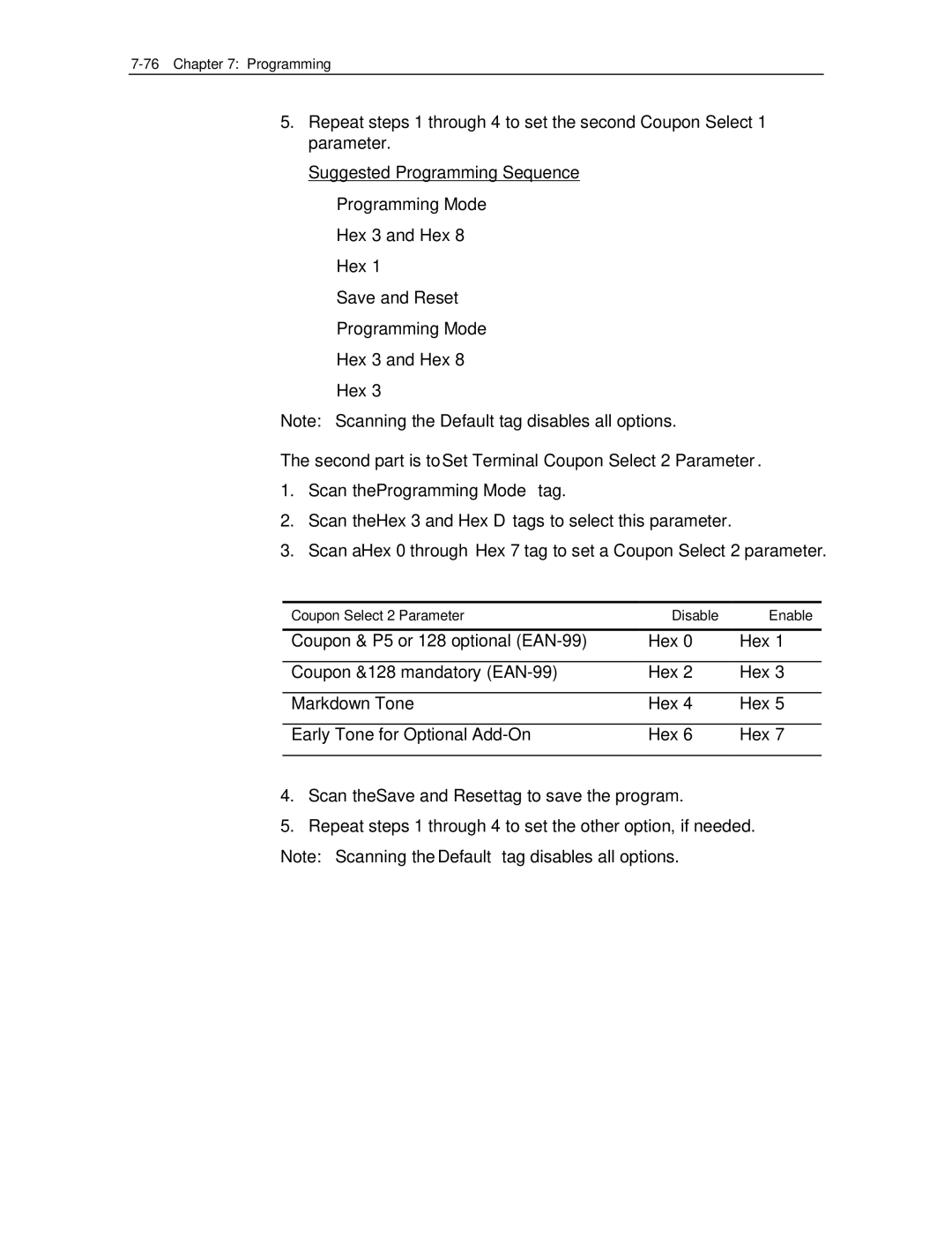 NCR 7870 manual Coupon Select 2 Parameter Disable Enable 