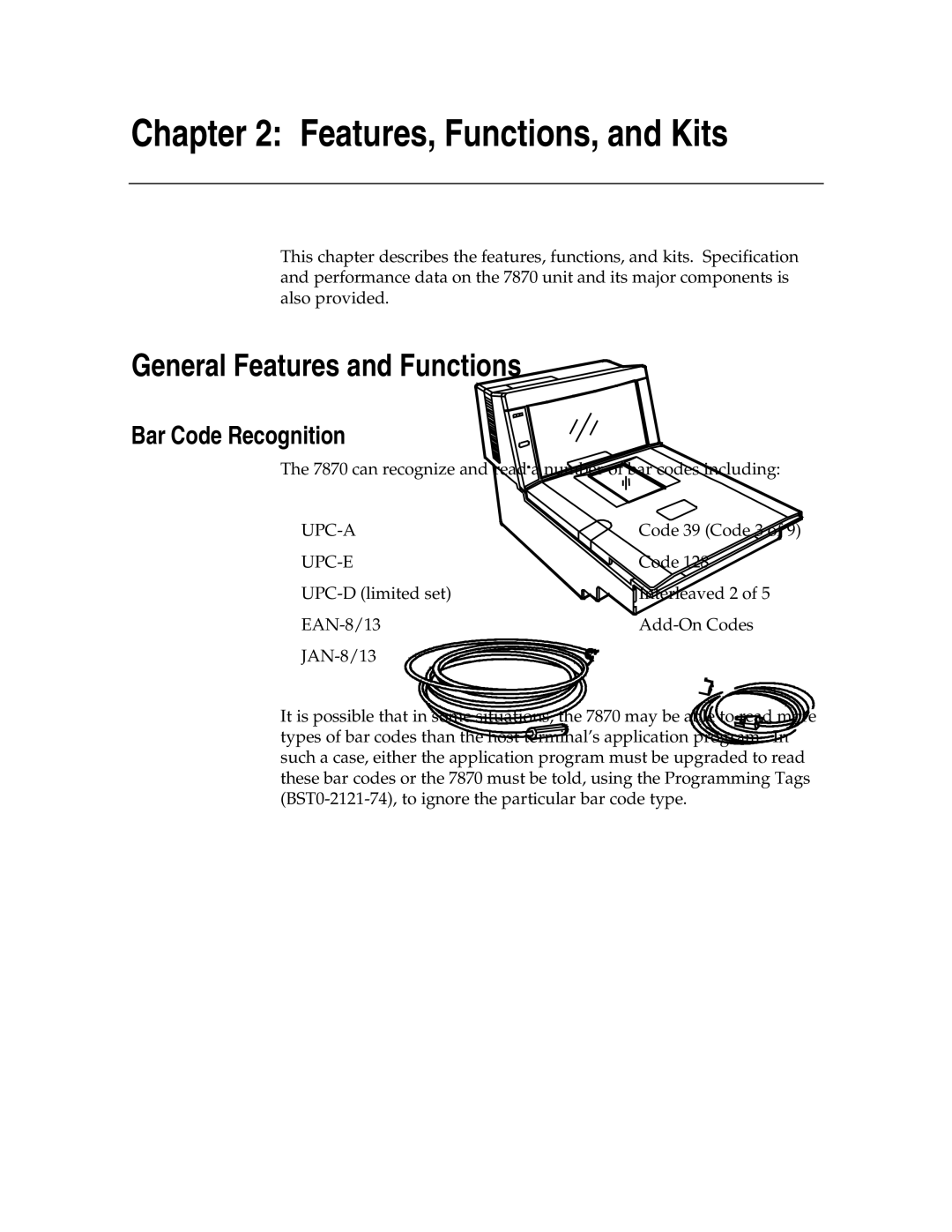 NCR 7870 manual General Features and Functions, Bar Code Recognition 