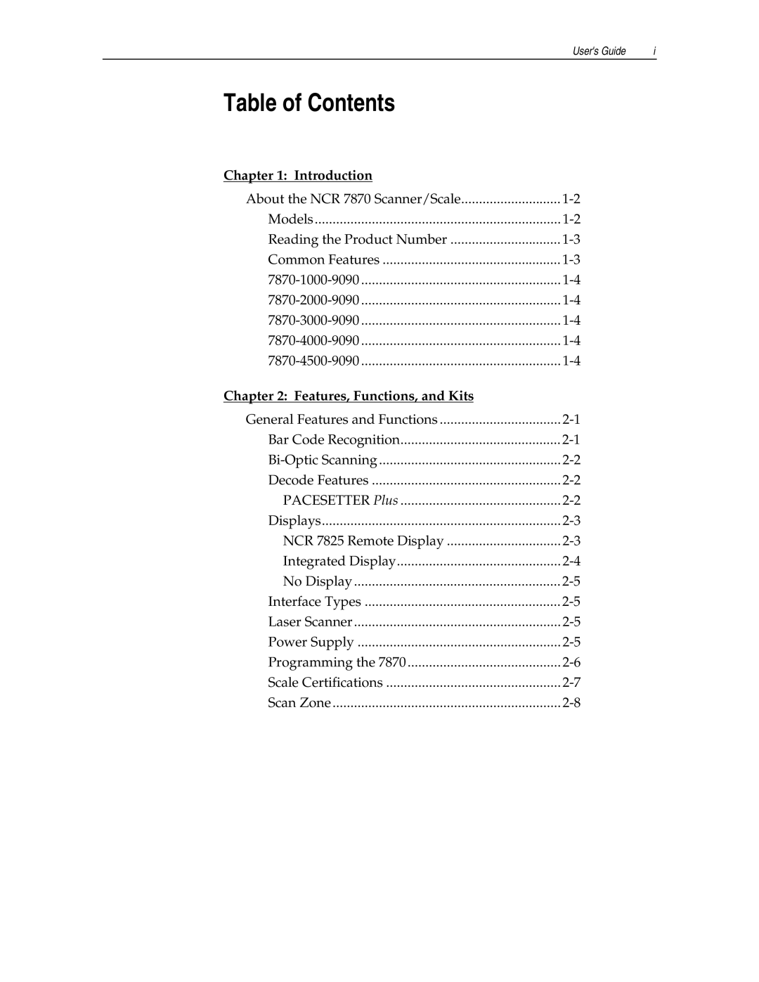 NCR 7870 manual Table of Contents 