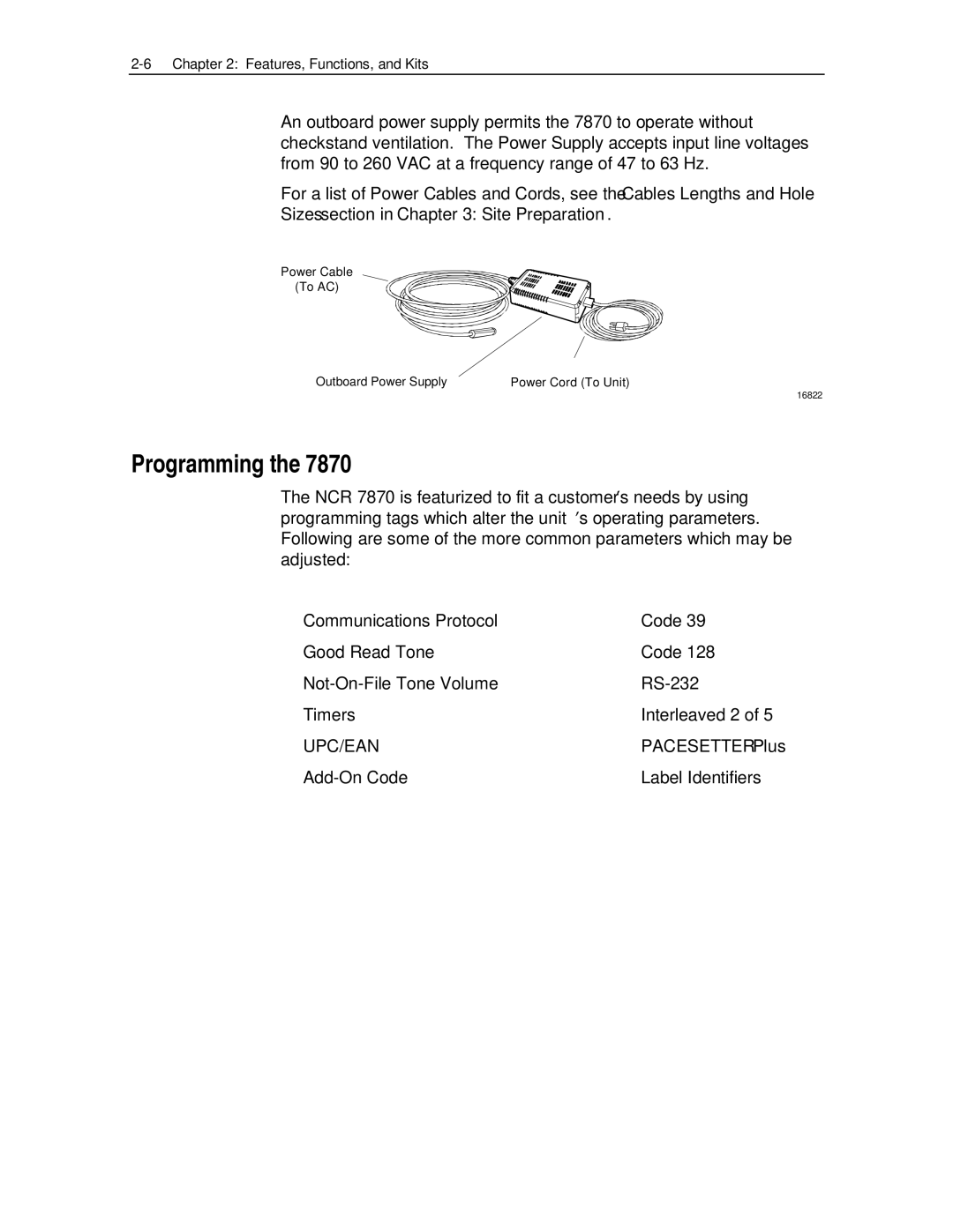 NCR 7870 manual Programming, Sizes section in Site Preparation 