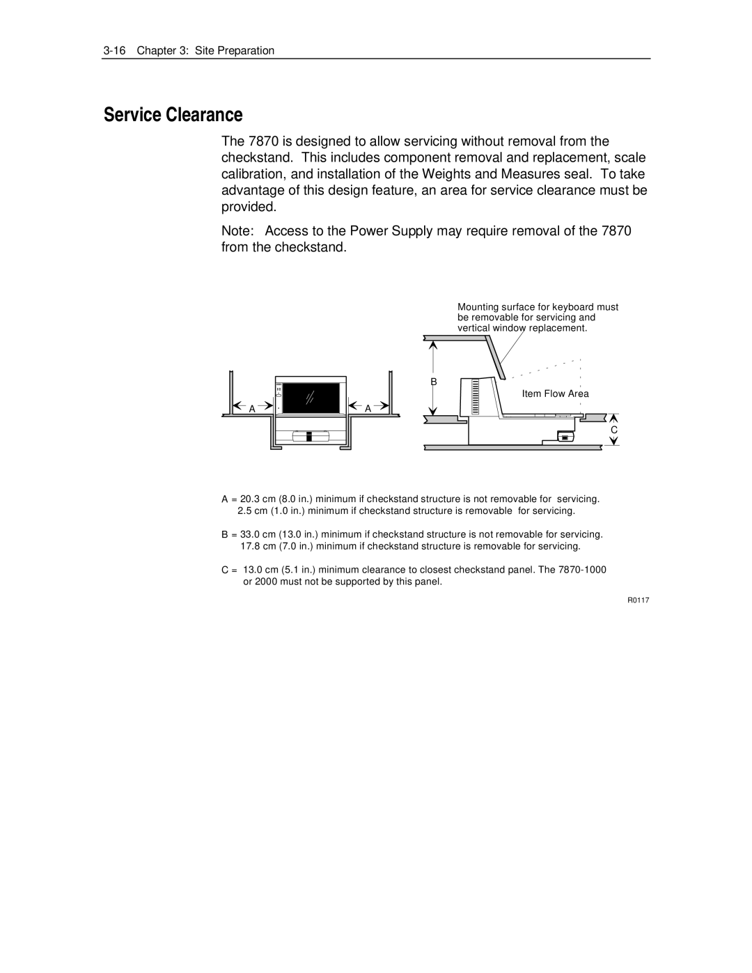 NCR 7870 manual Service Clearance 