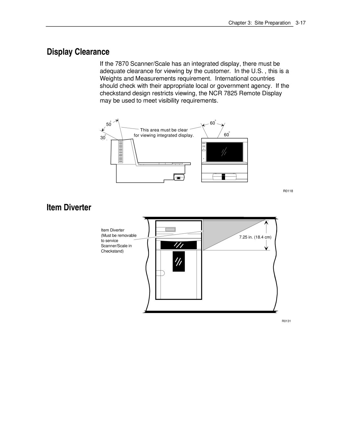 NCR 7870 manual Display Clearance, Item Diverter 