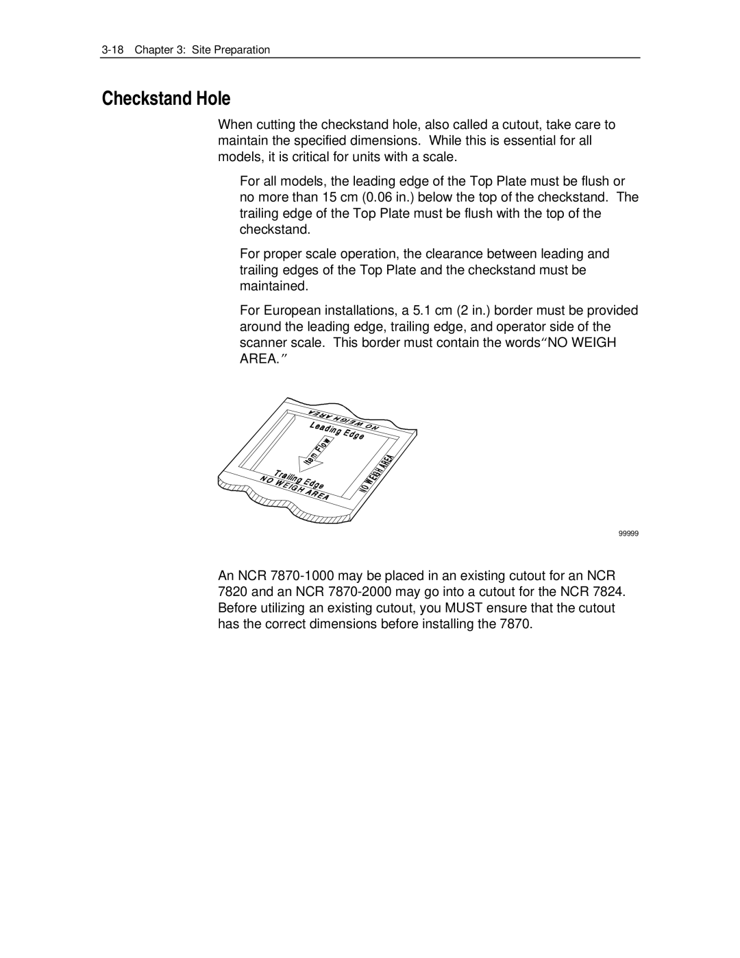 NCR 7870 manual Checkstand Hole 