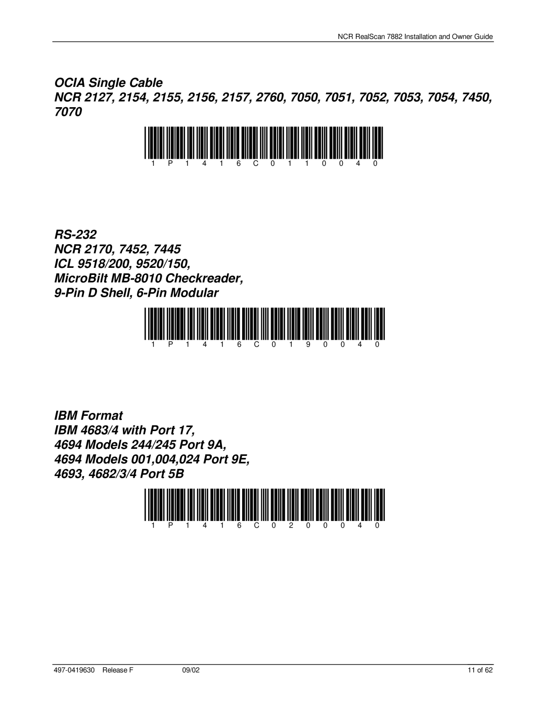 NCR 7882 manual RS-232 NCR 2170, 7452 