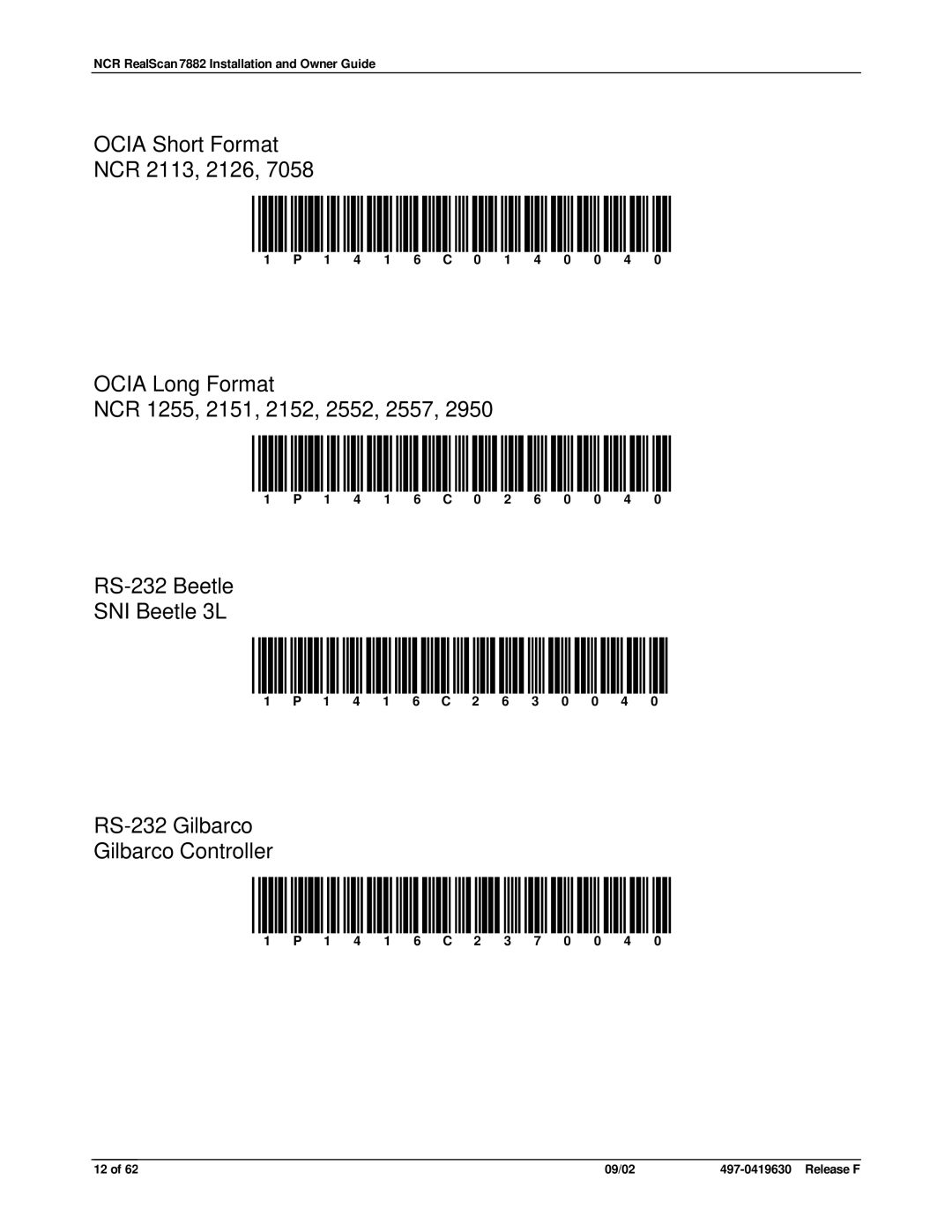 NCR 7882 manual Ocia Short Format NCR 2113, 2126 