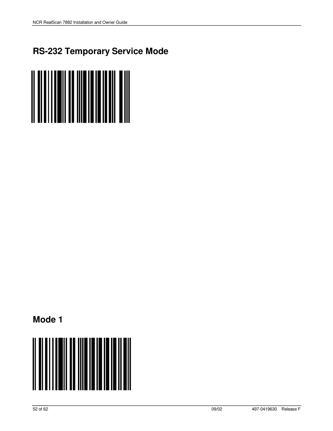 NCR 7882 manual RS-232 Temporary Service Mode 