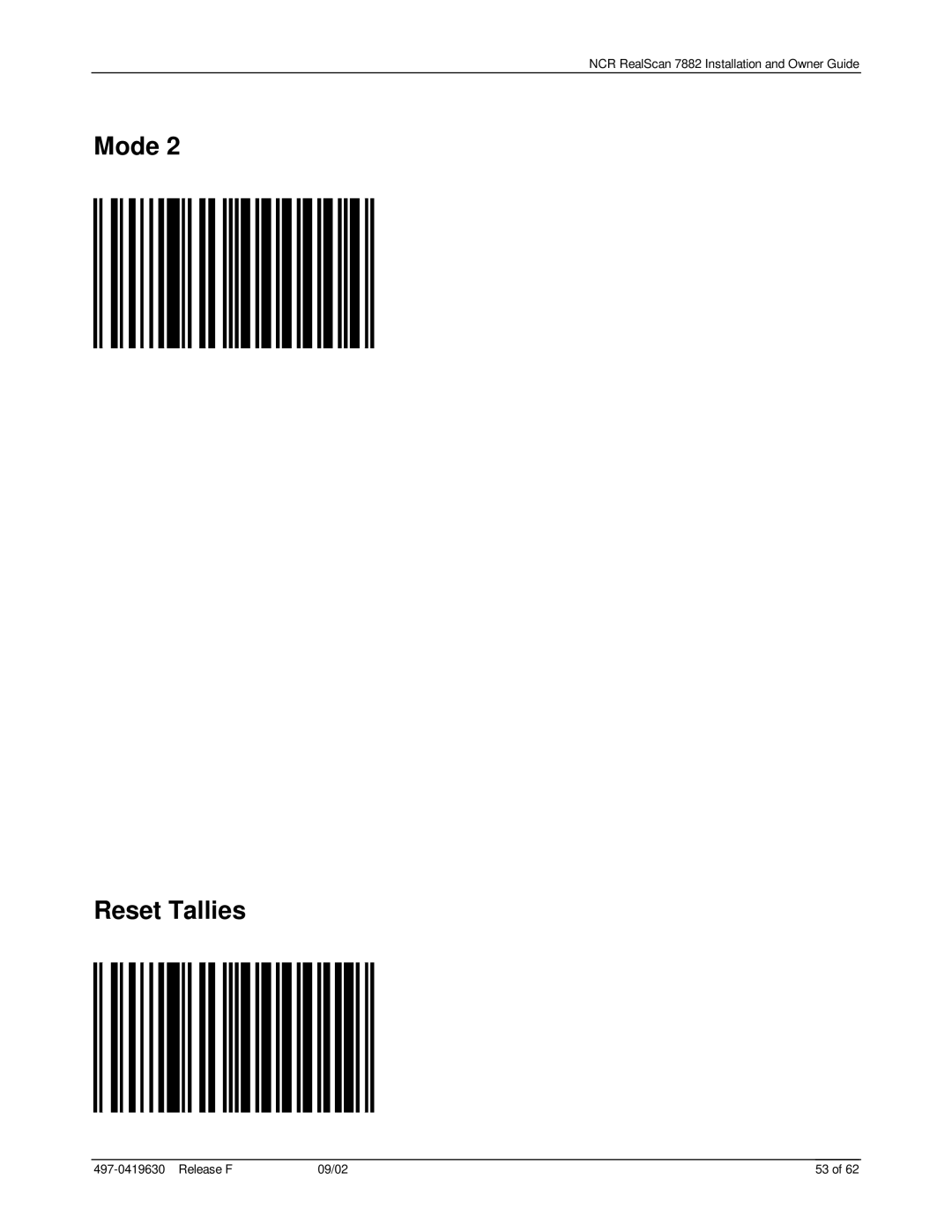 NCR 7882 manual Mode Reset Tallies 