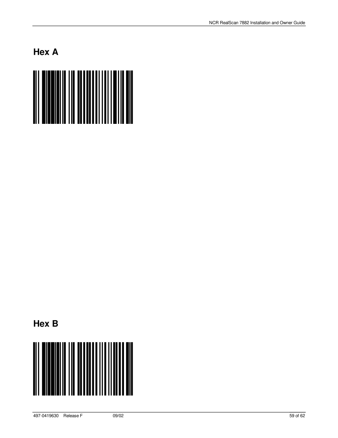 NCR 7882 manual Hex a Hex B 