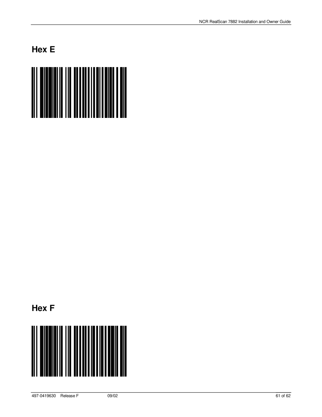 NCR 7882 manual Hex E Hex F 