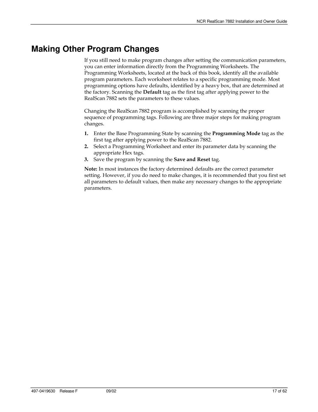NCR 7882 manual Making Other Program Changes 