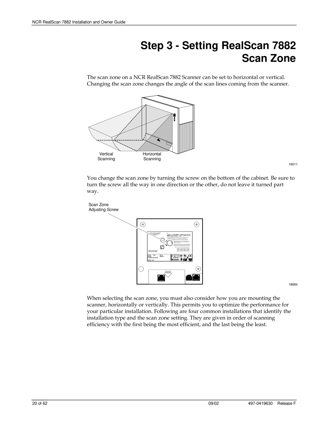 NCR 7882 manual Setting RealScan Scan Zone, Scan Zone Adjusting Screw 
