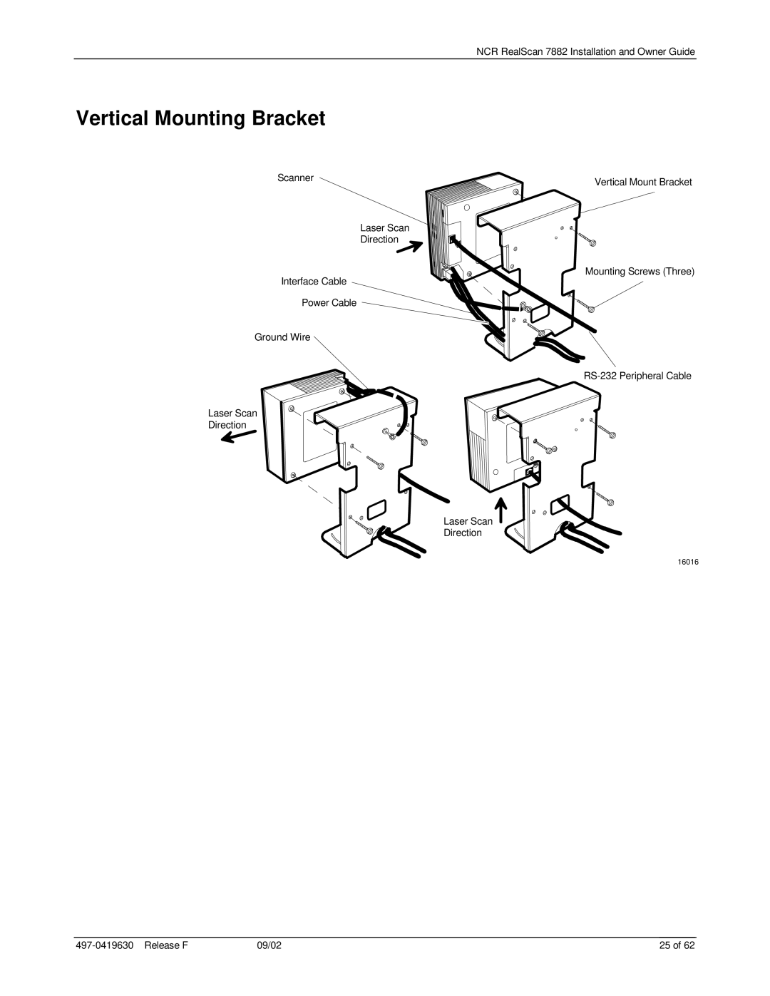 NCR 7882 manual Vertical Mounting Bracket, 25 of, 16016 