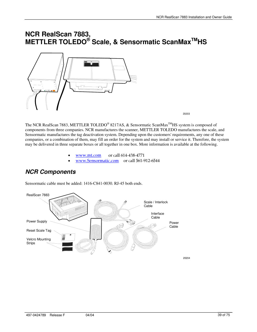 NCR 7883 manual NCR RealScan Mettler Toledo Scale, & Sensormatic ScanMaxTMHS, NCR Components 