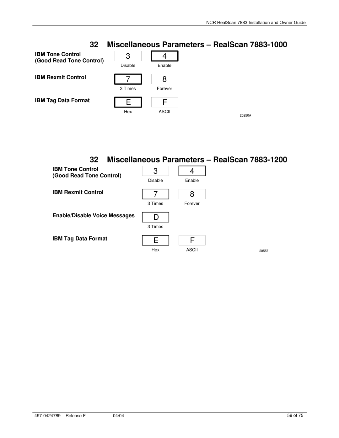 NCR 7883 manual Miscellaneous Parameters RealScan 