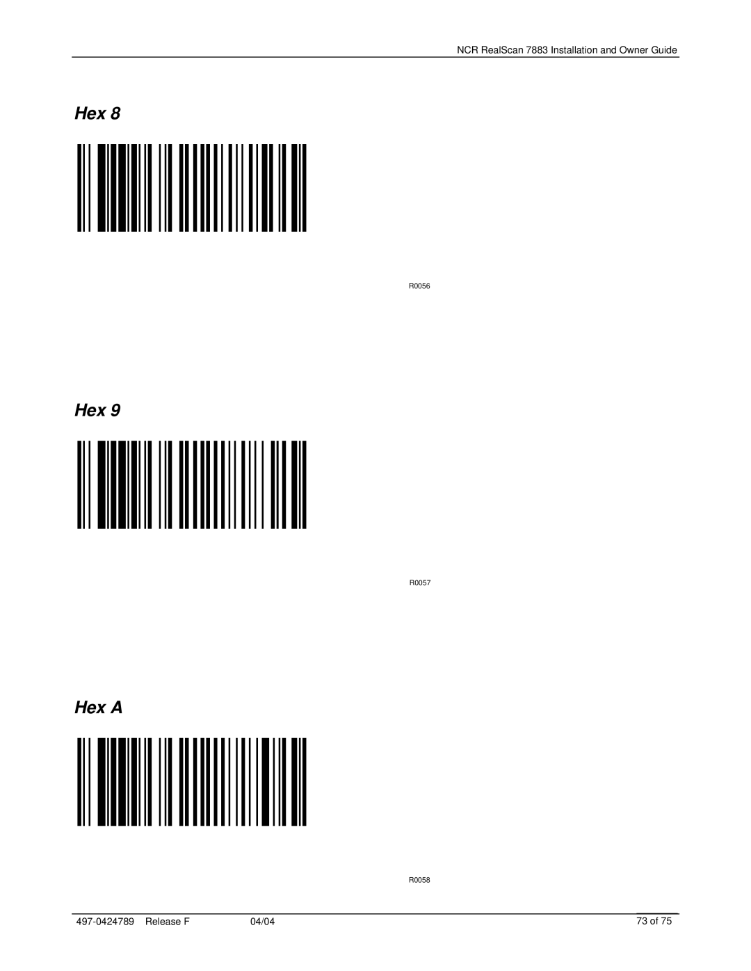 NCR 7883 manual Hex a 