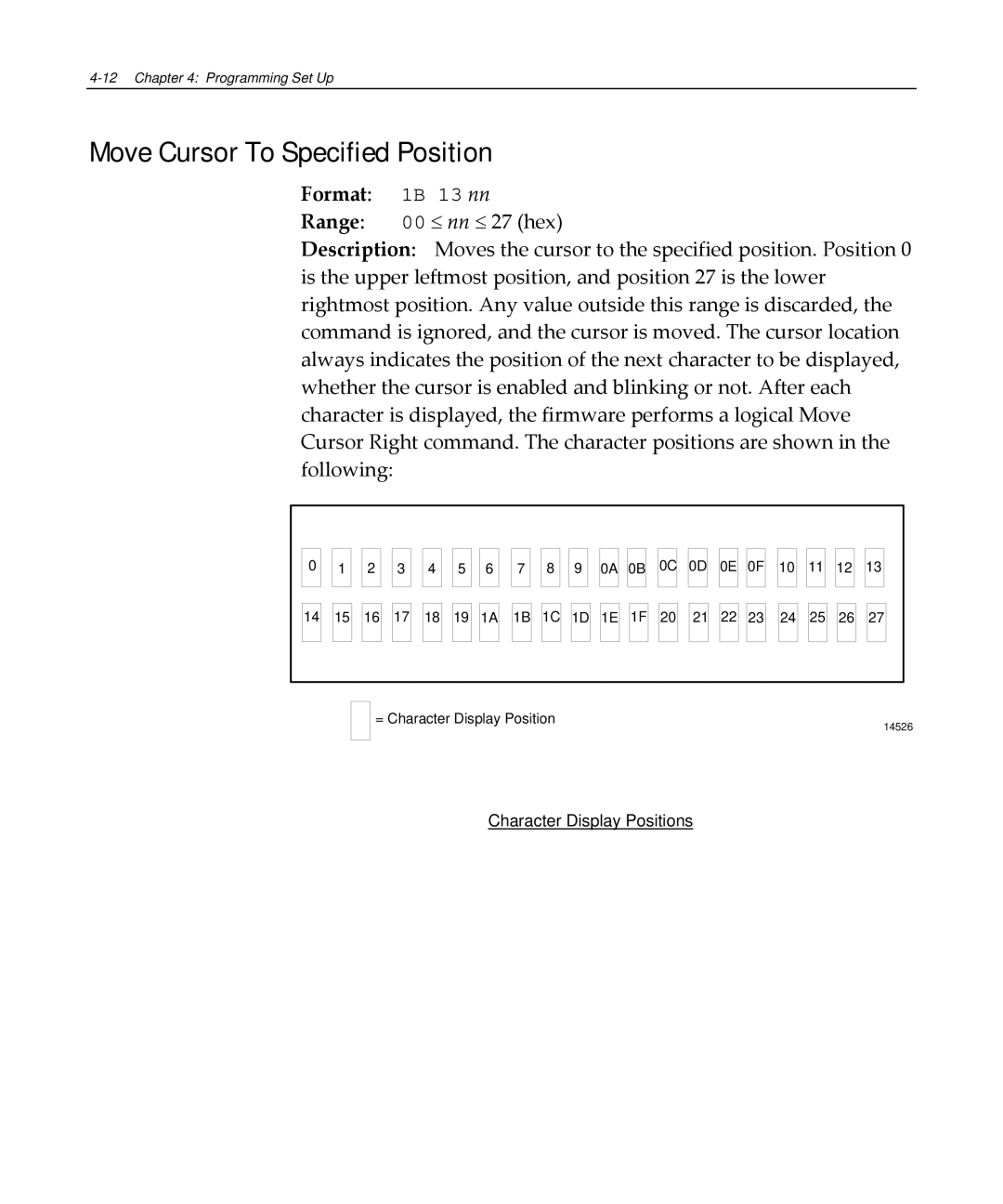 NCR NCR 5972 manual Move Cursor To Specified Position, Format 1B 13 nn 