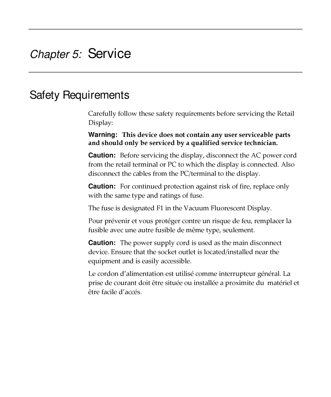 NCR NCR 5972 manual Service, Safety Requirements 