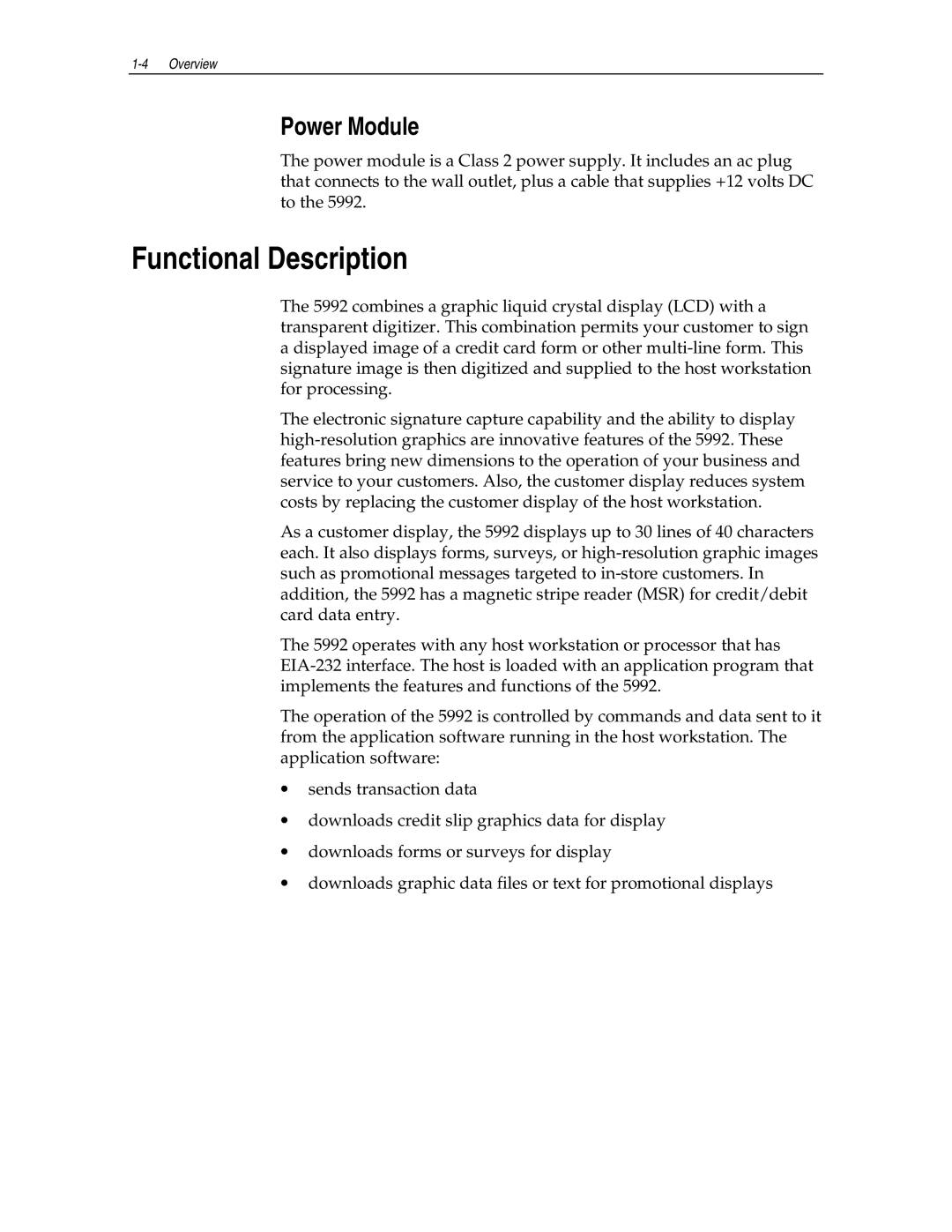 NCR NCR 5992 manual Functional Description, Power Module 