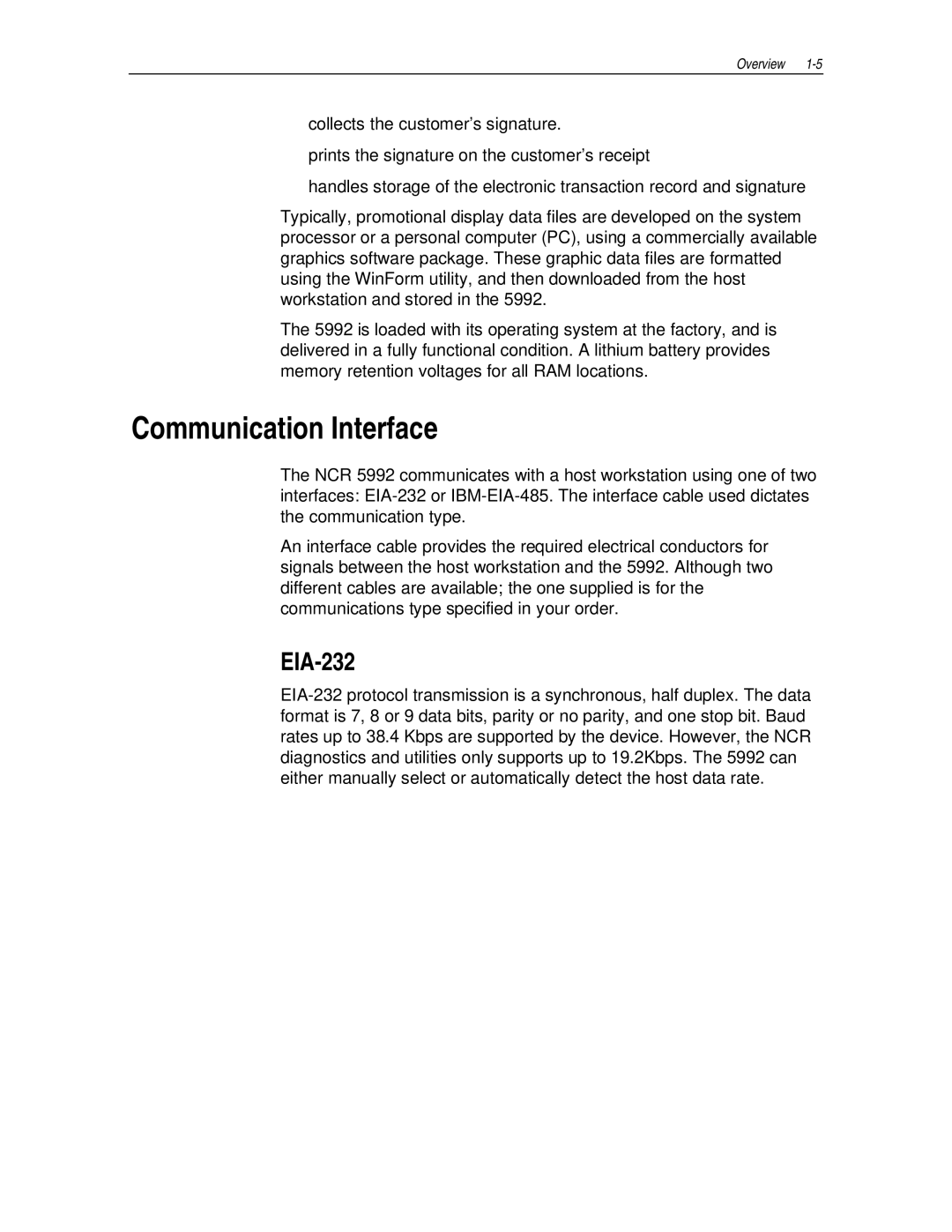 NCR NCR 5992 manual Communication Interface, EIA-232 