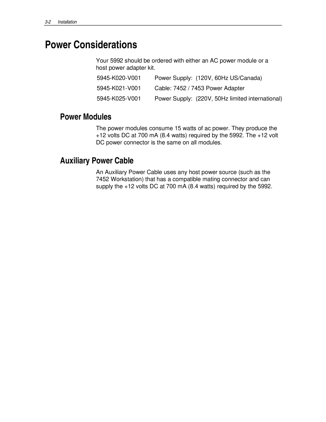 NCR NCR 5992 manual Power Considerations, Power Modules, Auxiliary Power Cable 