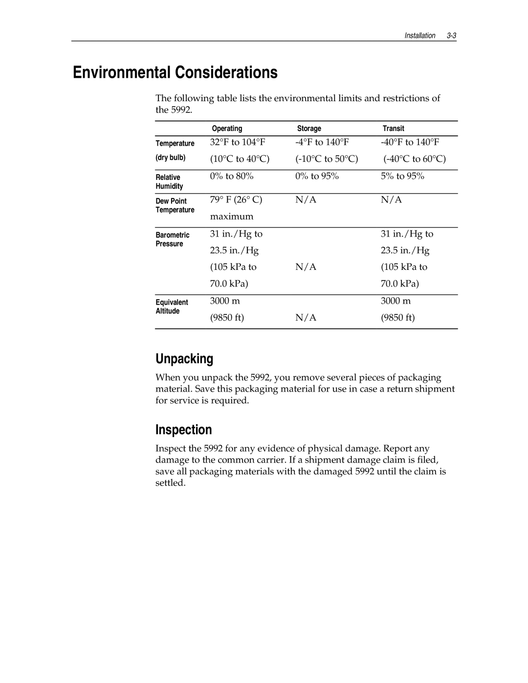 NCR NCR 5992 manual Environmental Considerations, Unpacking, Inspection 