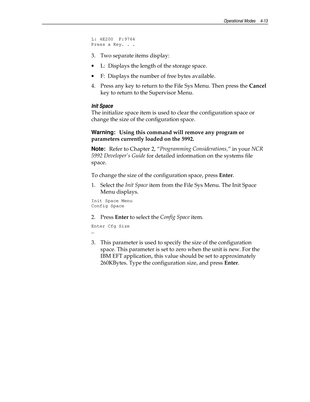 NCR NCR 5992 manual Init Space 