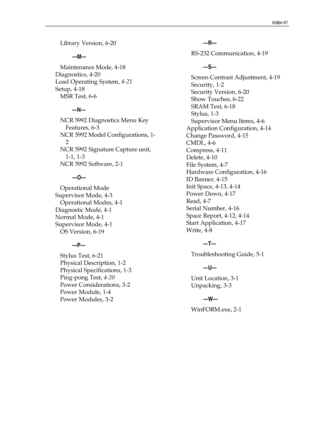 NCR NCR 5992 manual Index-41 