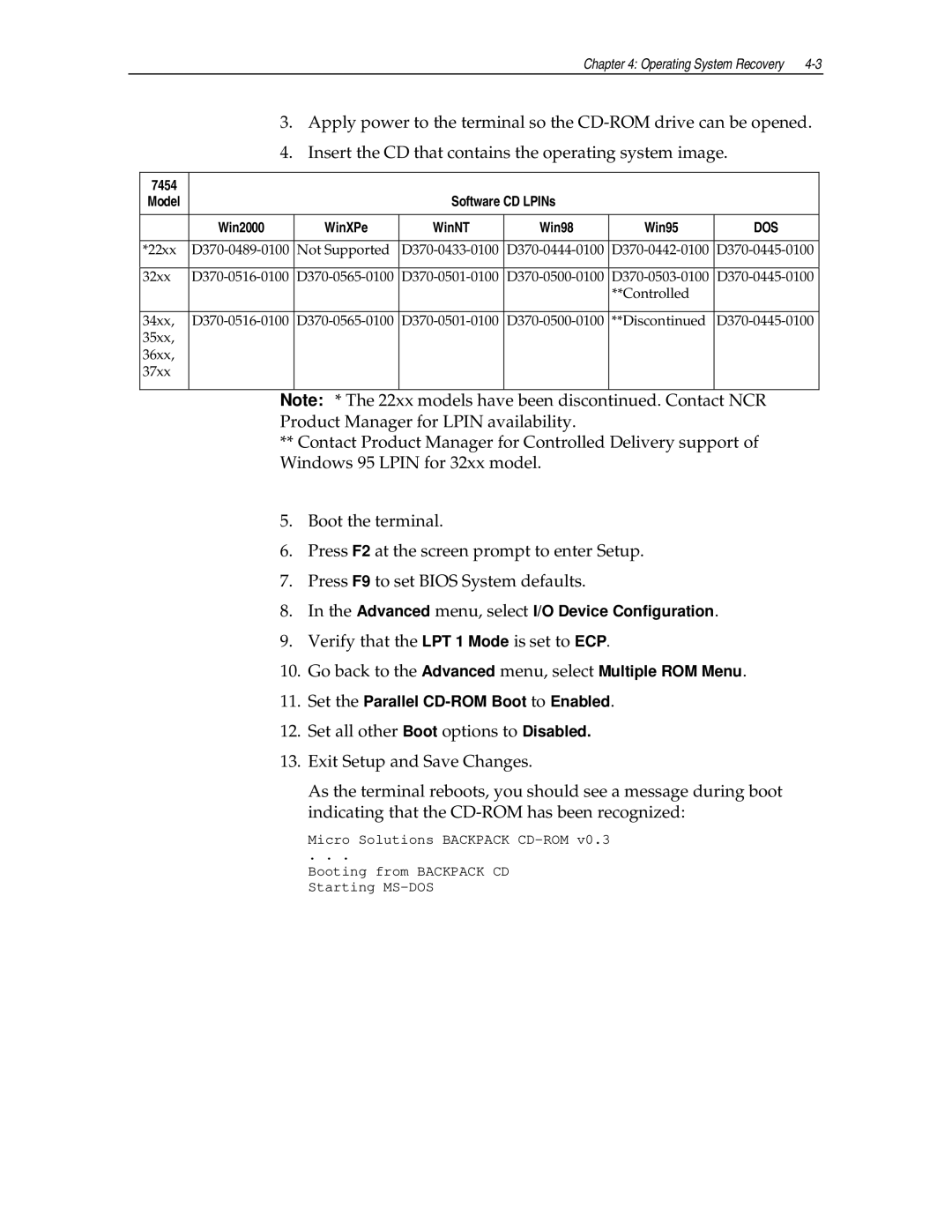 NCR NCR7454 manual Advanced menu, select I/O Device Configuration 