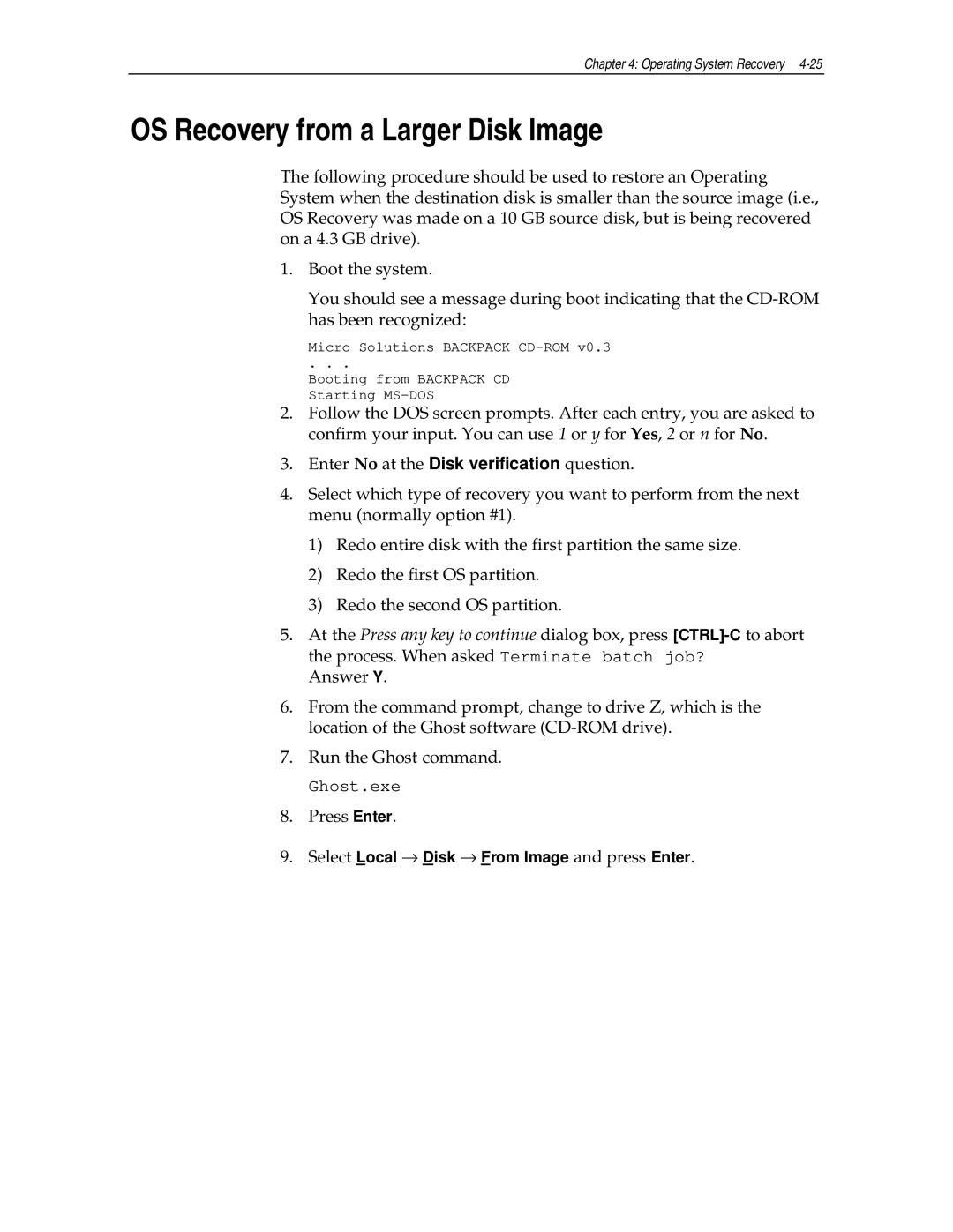 NCR NCR7454 manual OS Recovery from a Larger Disk Image 