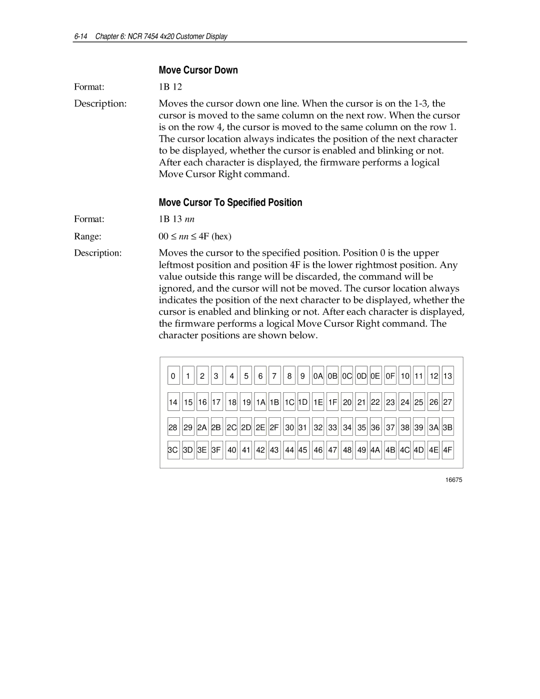 NCR NCR7454 manual Move Cursor Down, Move Cursor To Specified Position 