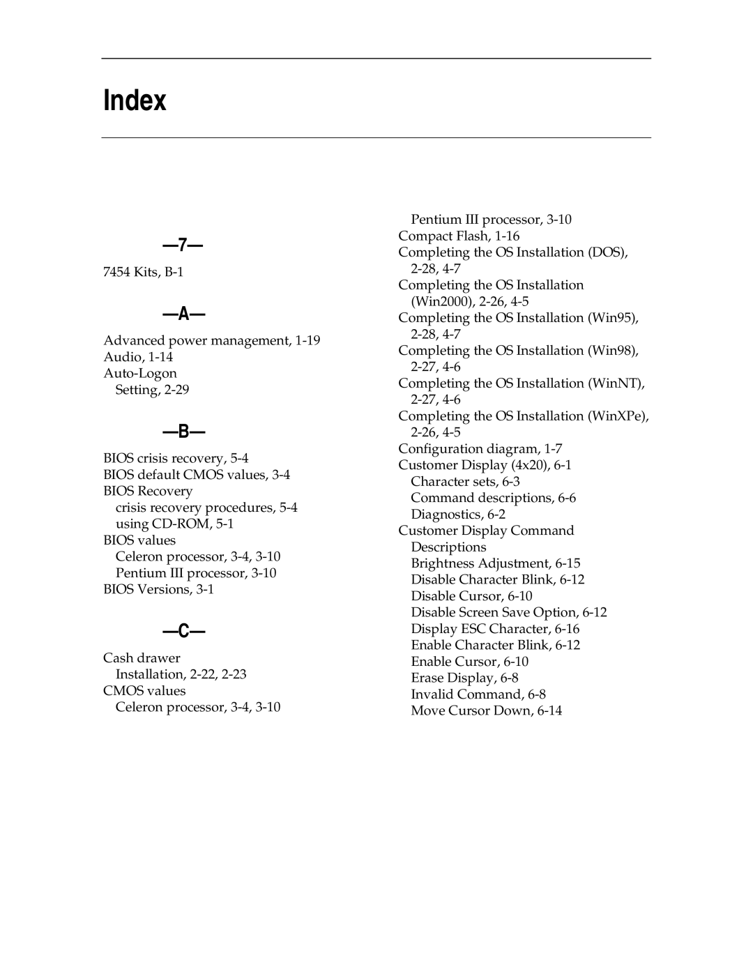 NCR NCR7454 manual Index 