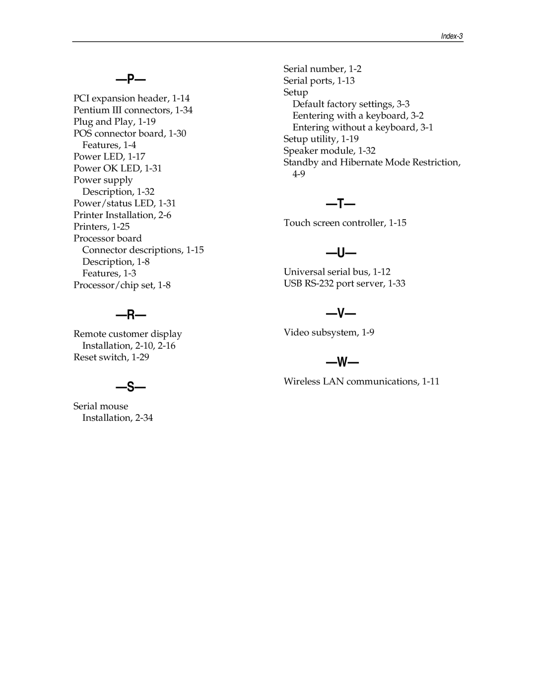 NCR NCR7454 manual Index-3 