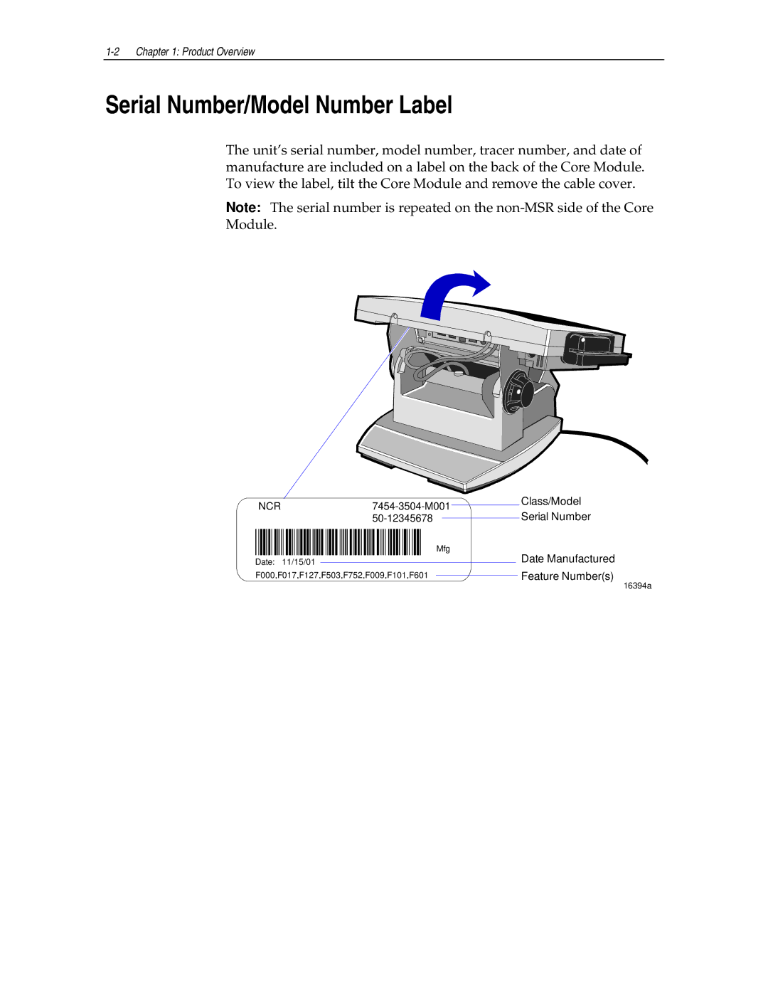 NCR NCR7454 manual Serial Number/Model Number Label 