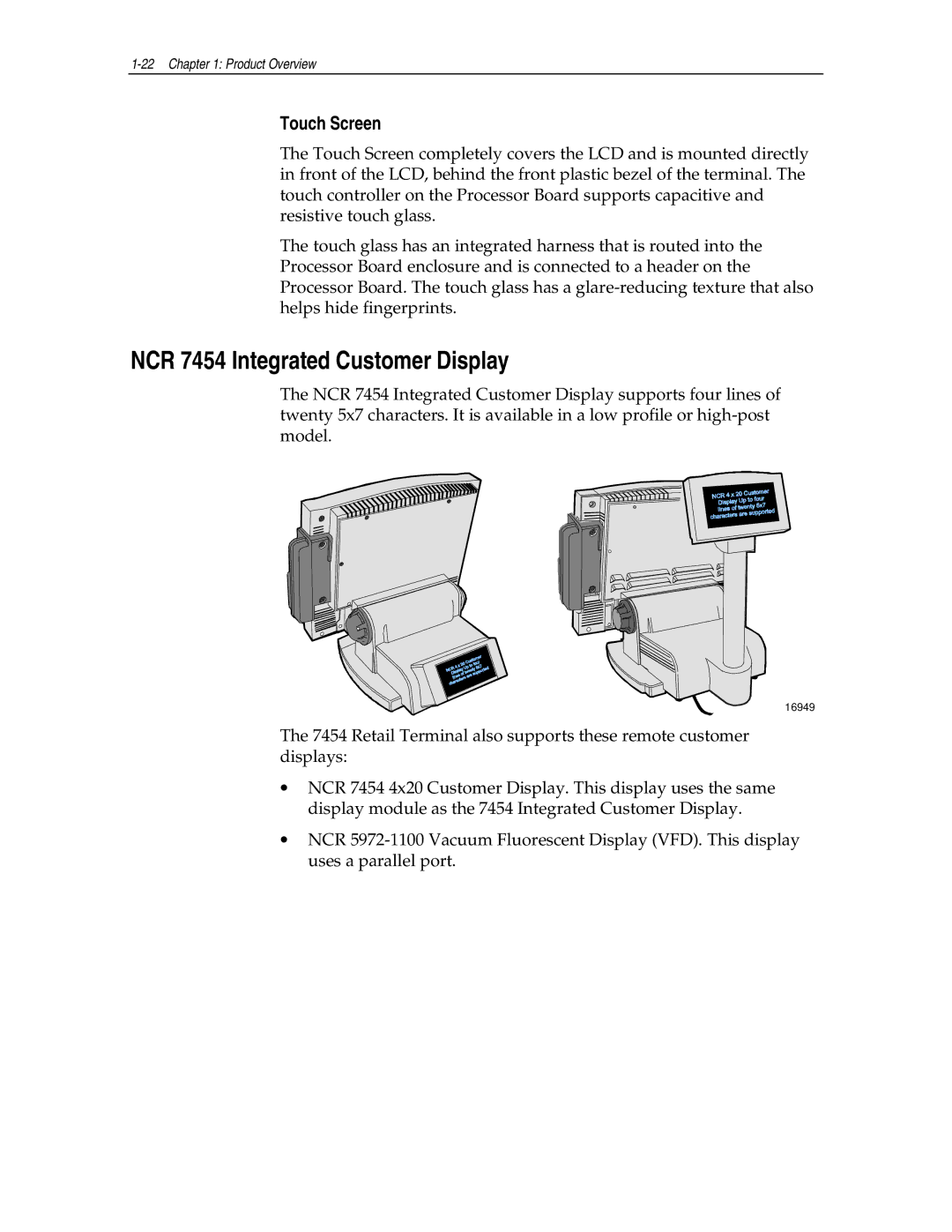 NCR NCR7454 manual NCR 7454 Integrated Customer Display, Touch Screen 