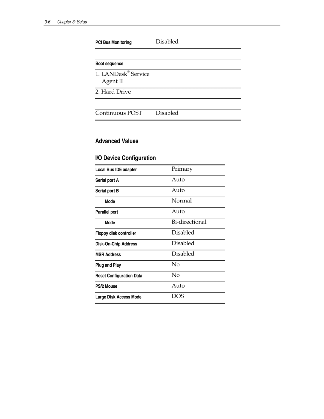 NCR NCR7454 manual Advanced Values Device Configuration 