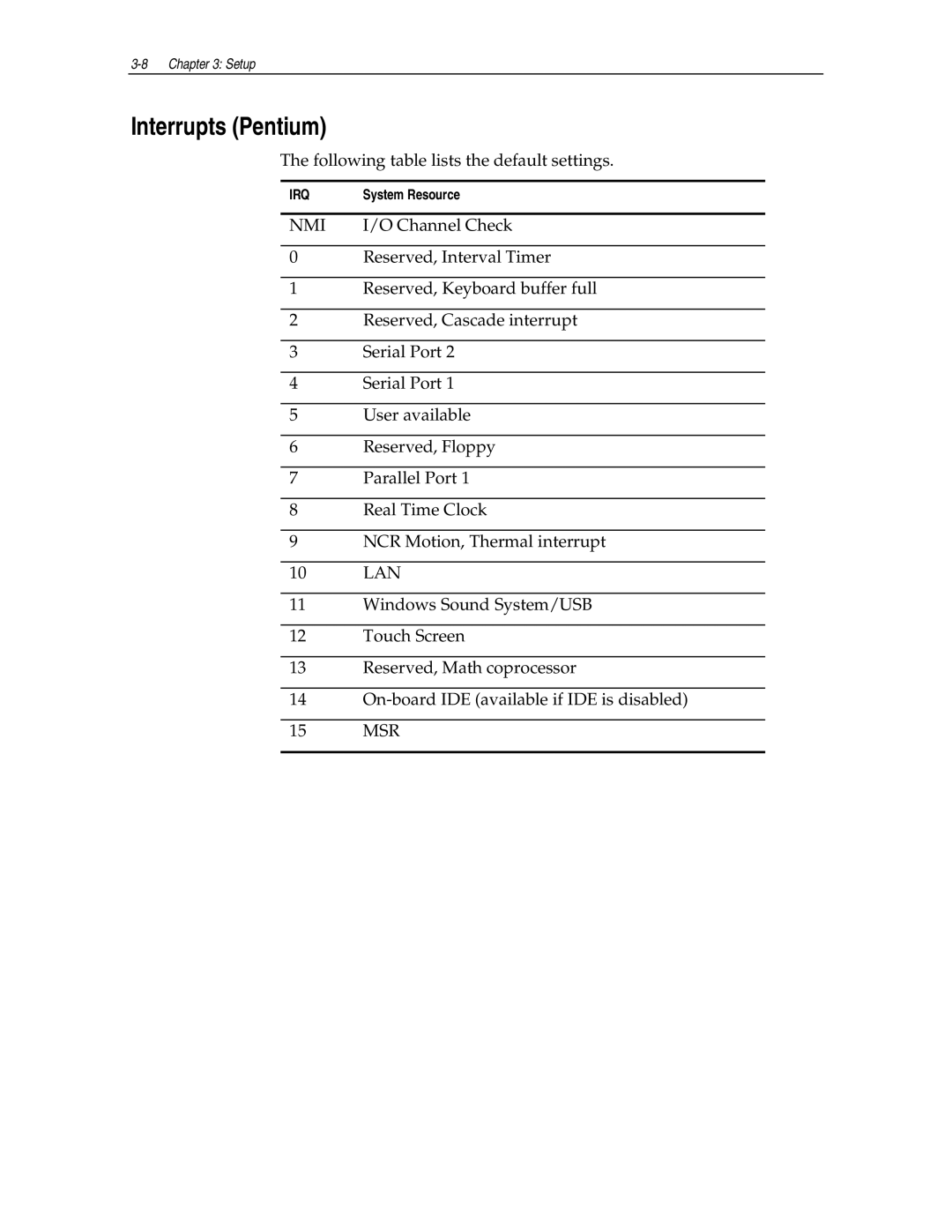 NCR NCR7454 manual Interrupts Pentium, Nmi 