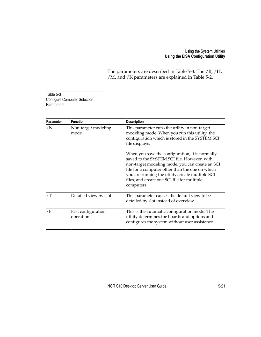 NCR S10 manual Configure Computer Selection Parameters 