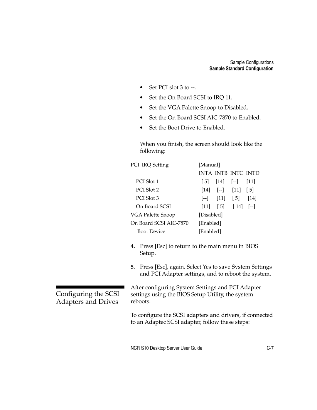 NCR S10 manual Configuring the Scsi Adapters and Drives, Inta Intb Intc Intd 