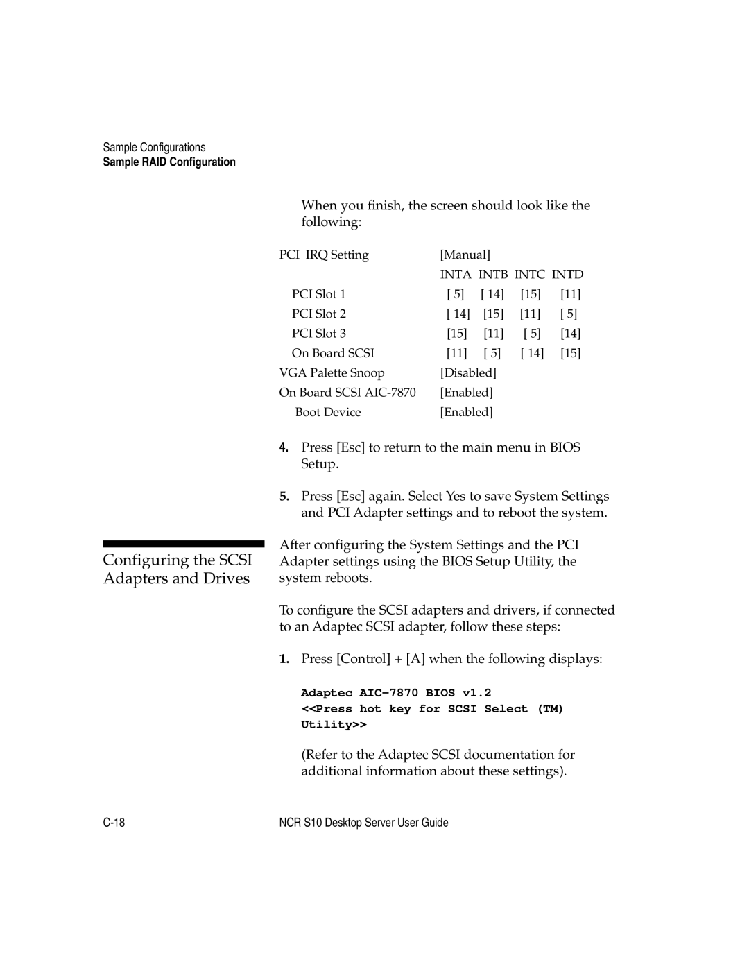 NCR S10 manual Configuring the Scsi Adapters and Drives 