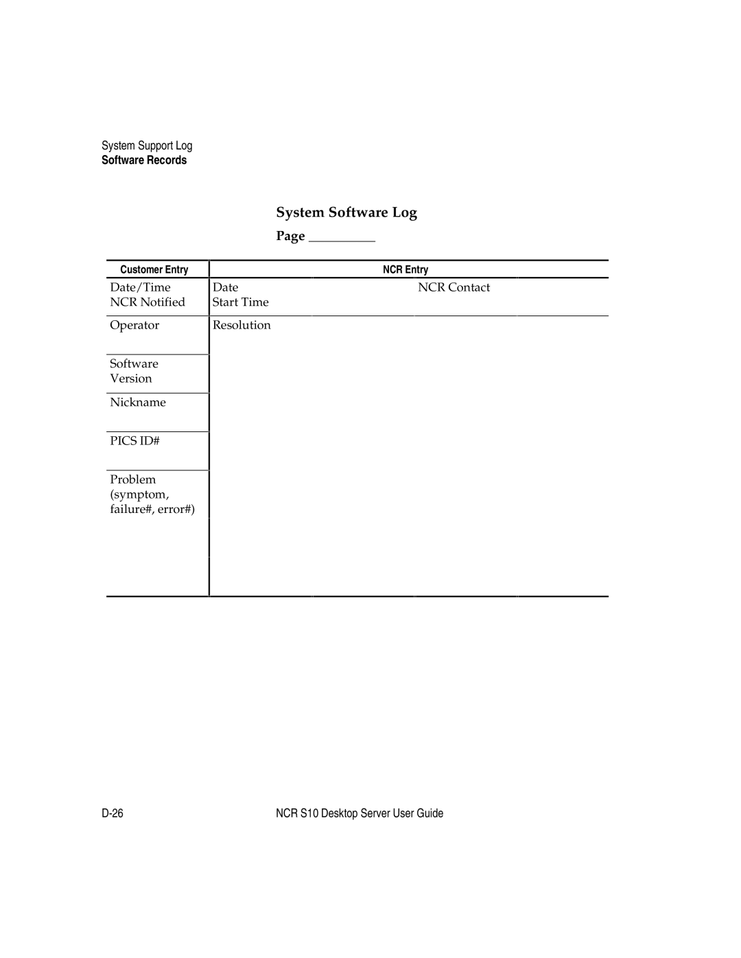 NCR S10 manual System Software Log 